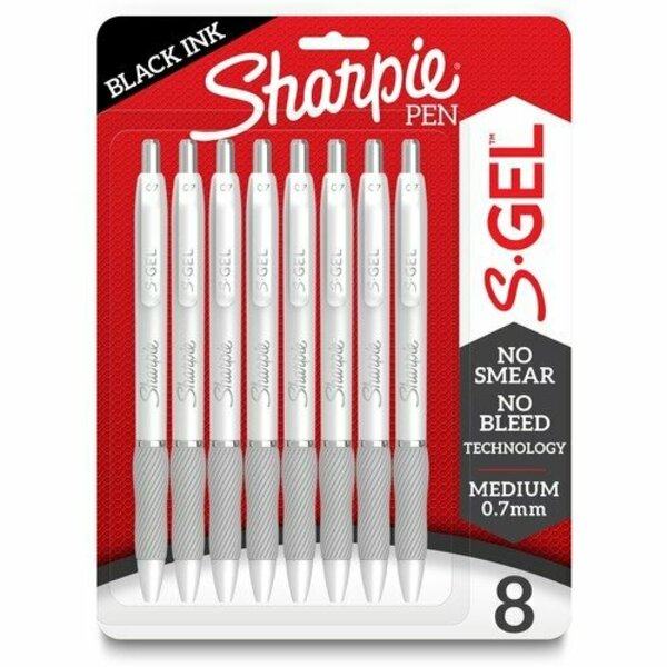 Newell Brands Sharpie Pen, Gel, 0.7mm, Black Ink/White Barrel, 8PK SAN2169762